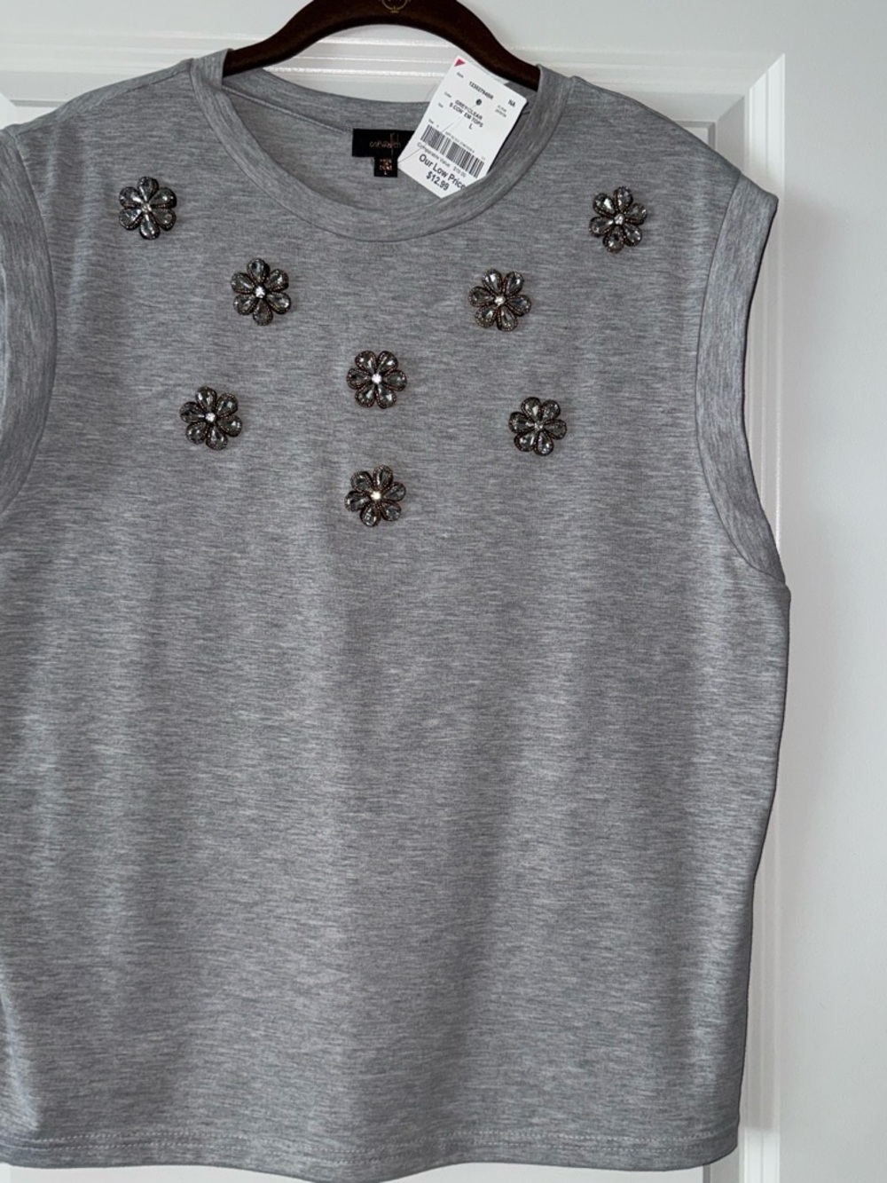& Other Stories Gray Tank Top with Jeweled Floral Accents